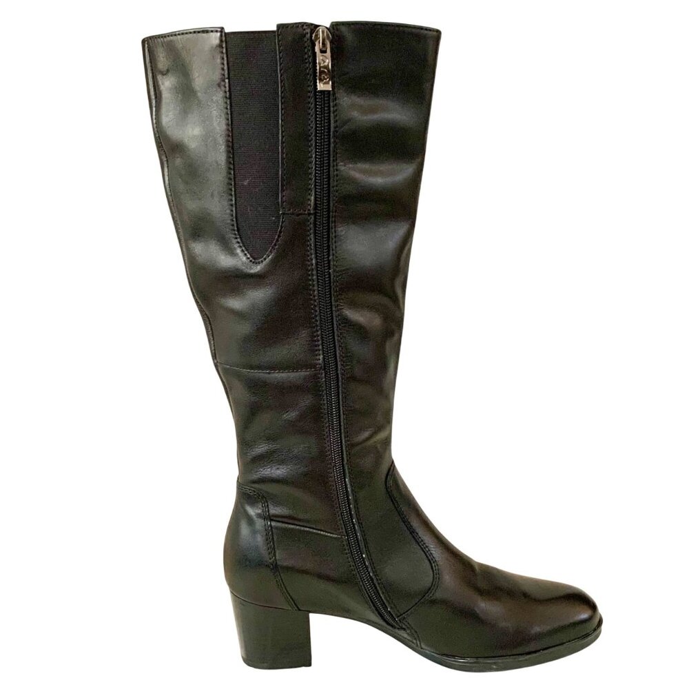 Ara Ohara High Soft Knee-High Comfort Calf Leather Boots Black 9.5 Zip Side - Picture 5 of 13